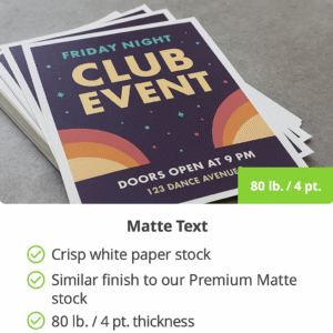 Stack of Matte Text Posters printed for a Friday Night Club Event