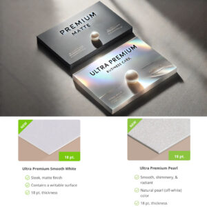Comparison of Premium Matte and Ultra Premium Pearl business cards